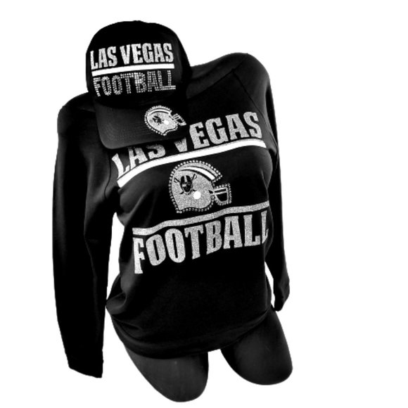 Las Vegas Football Black Sweatshirt with Shiny Lettering & Crystals. - Picture 4 of 6